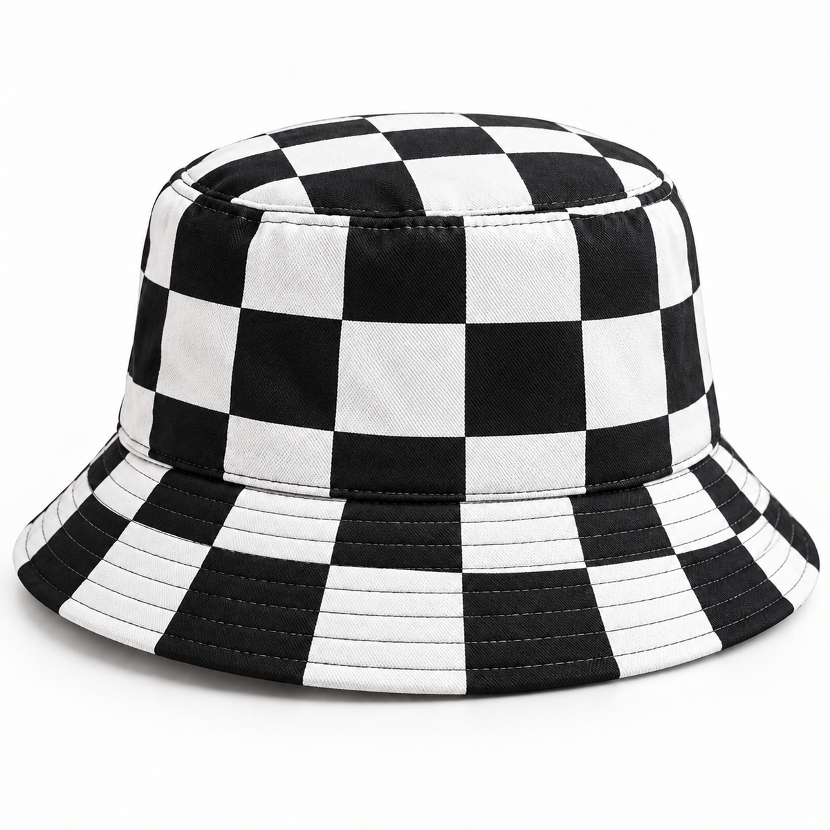 Rear view of the Krum County United checker bucket hat, showing the allover pattern without a back patch.